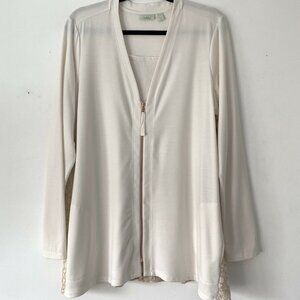 LOGO by Lori Goldstein XL Beige Zip Lace Cardigan